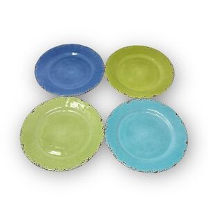 Tommy Bahama Rustic Crackle Melamine Dinner Plates Set of 4 Breakproof Multi